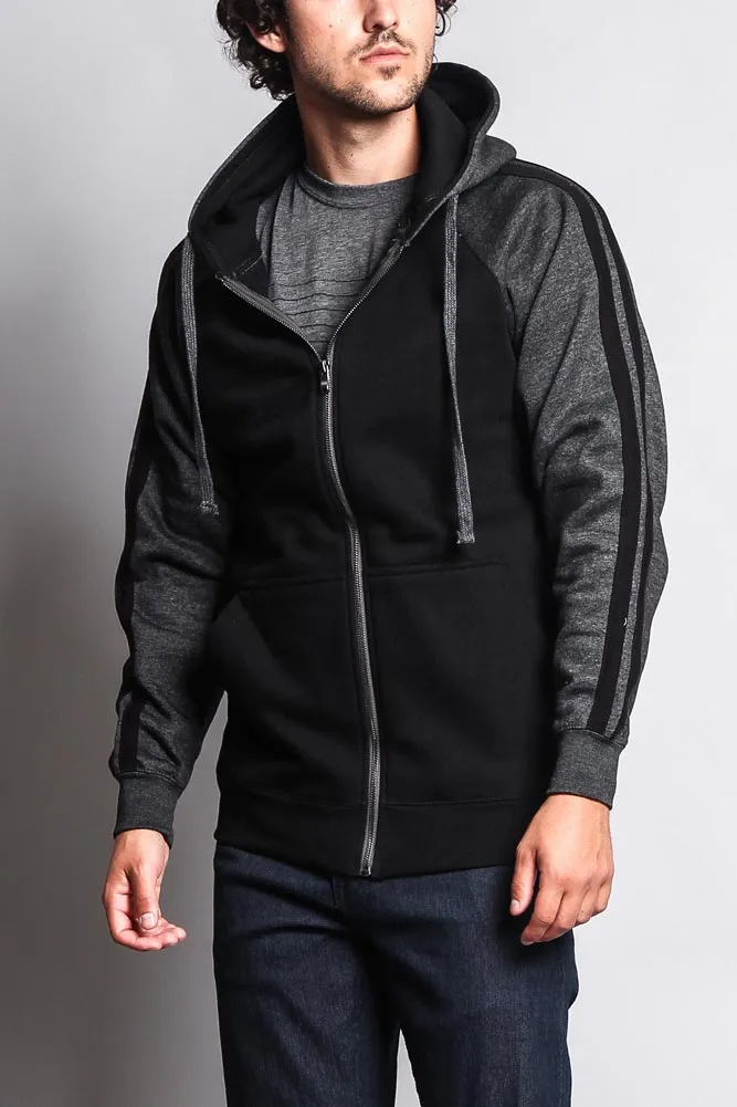 Men's Contrasting Two Striped Zip Up Hoodie