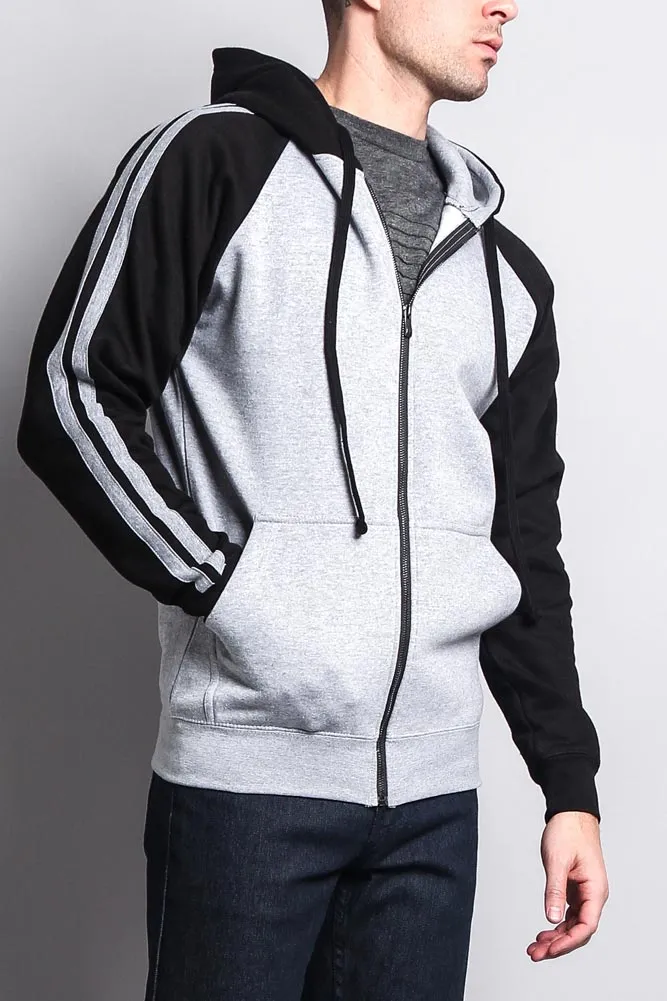 Men's Contrasting Two Striped Zip Up Hoodie