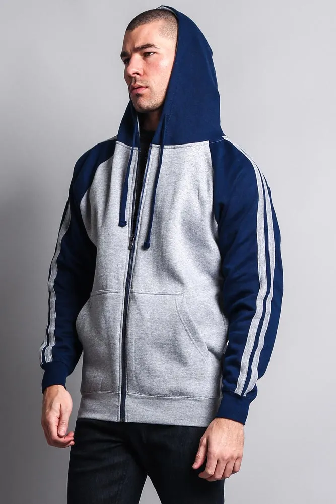 Men's Contrasting Two Striped Zip Up Hoodie