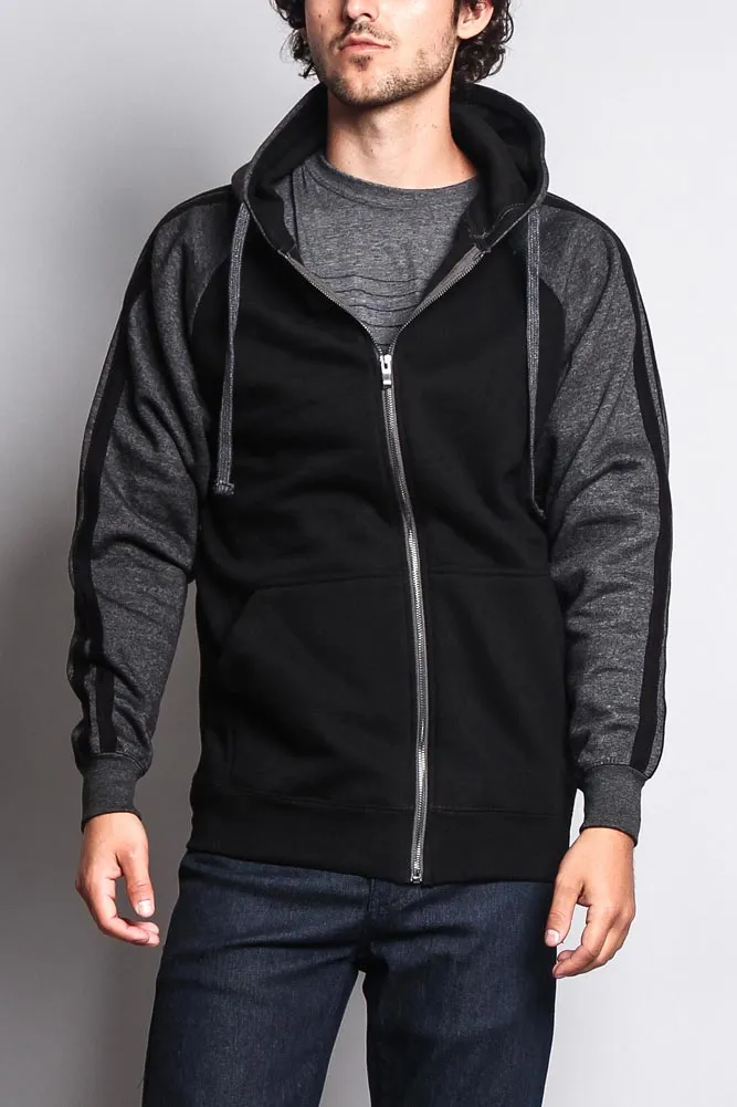 Men's Contrasting Two Striped Zip Up Hoodie