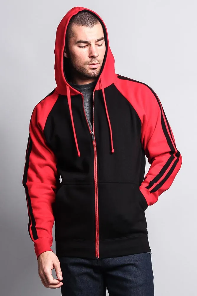 Men's Contrasting Two Striped Zip Up Hoodie