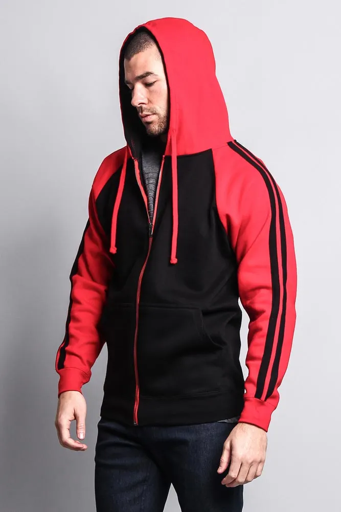 Men's Contrasting Two Striped Zip Up Hoodie