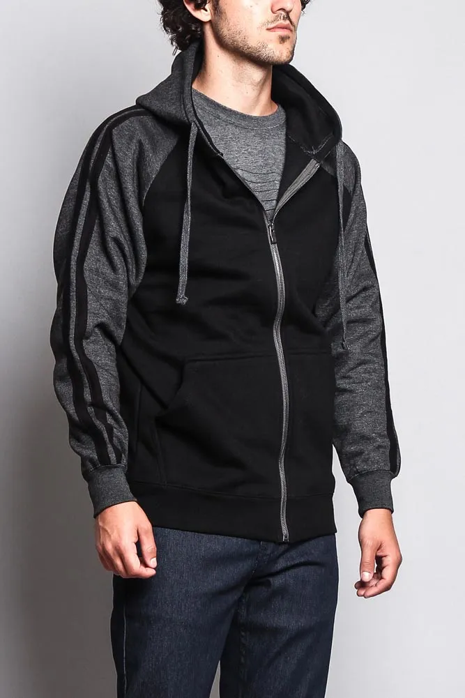 Men's Contrasting Two Striped Zip Up Hoodie