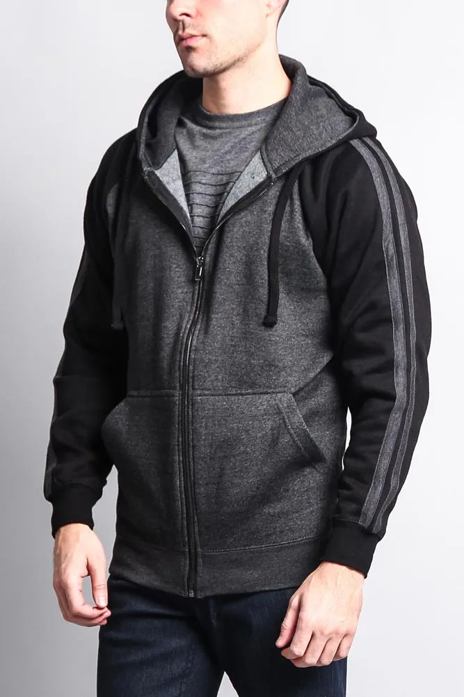 Men's Contrasting Two Striped Zip Up Hoodie