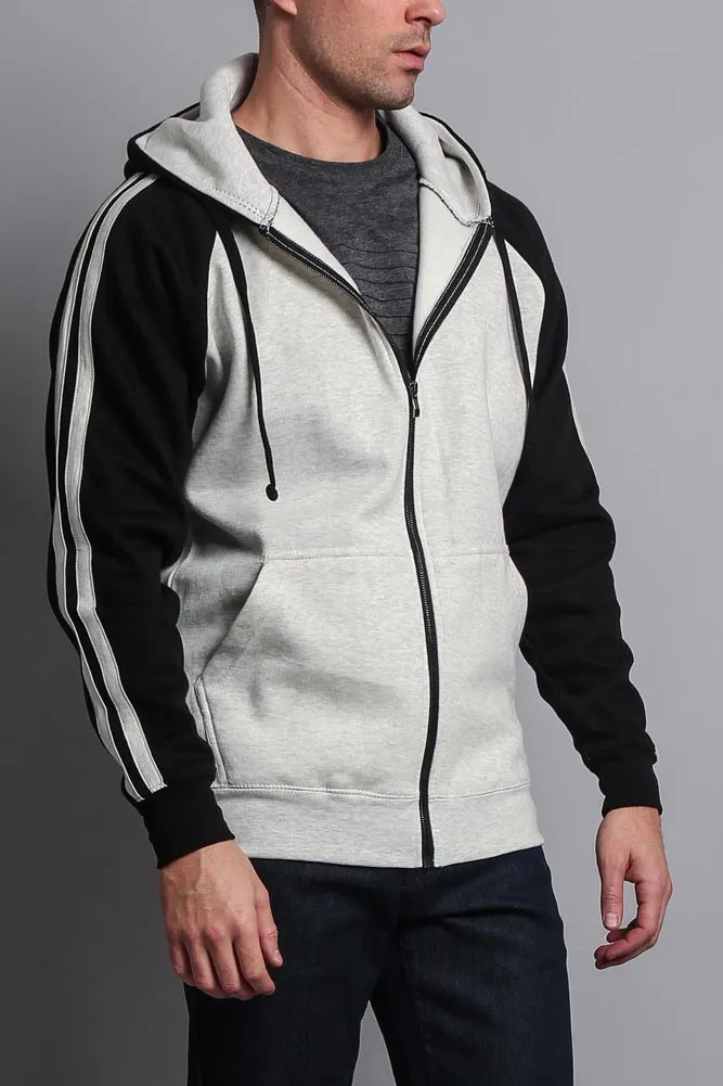 Men's Contrasting Two Striped Zip Up Hoodie