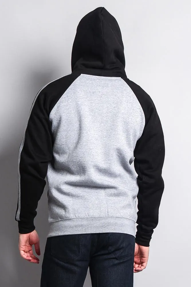 Men's Contrasting Two Striped Zip Up Hoodie