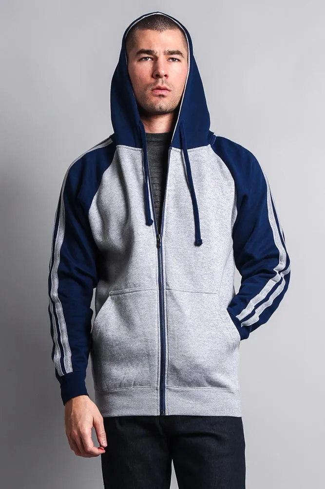 Men's Contrasting Two Striped Zip Up Hoodie