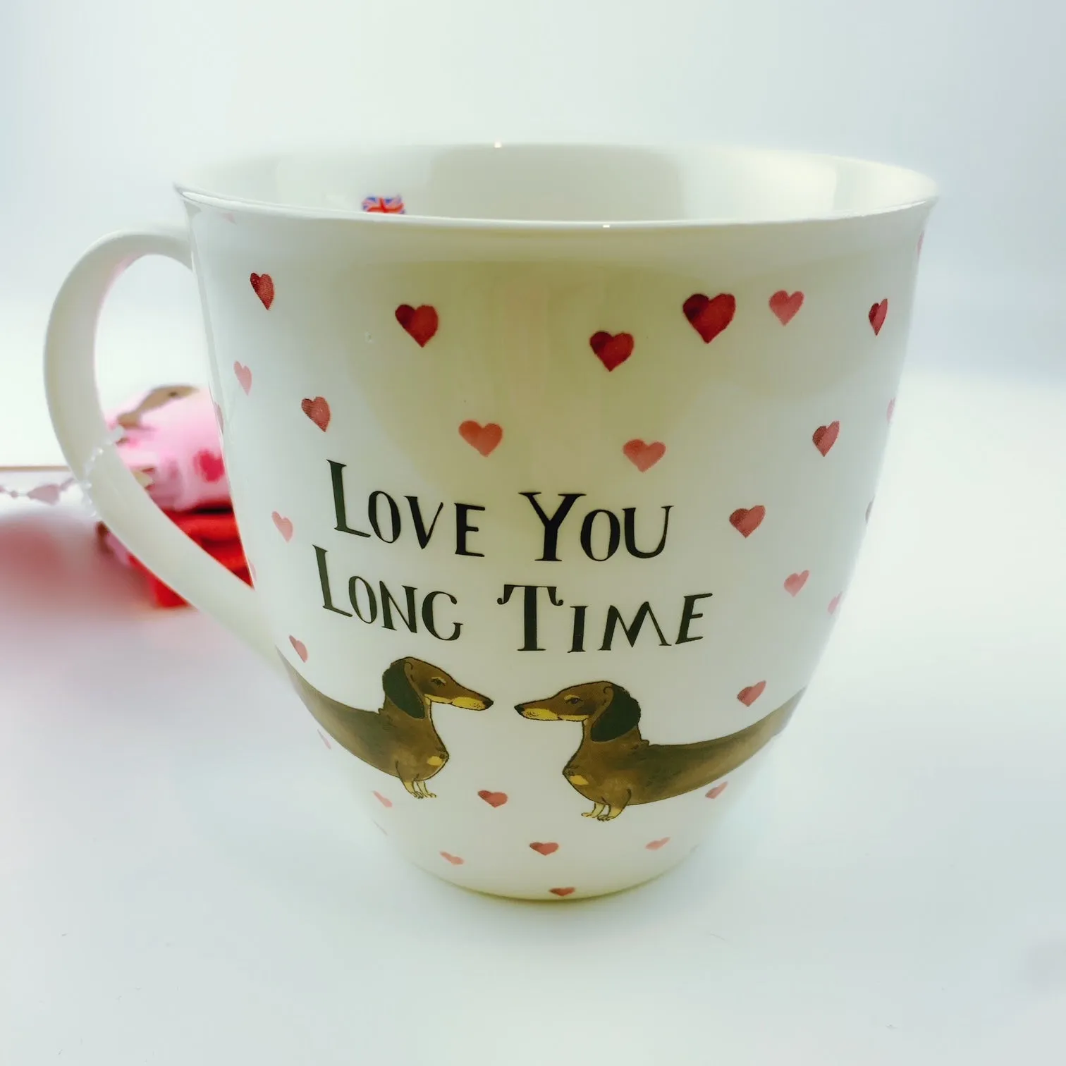 Milly Green British Design Love You Long Time Dachshund Dog Coffee Mug Tea Cup With Sock Set