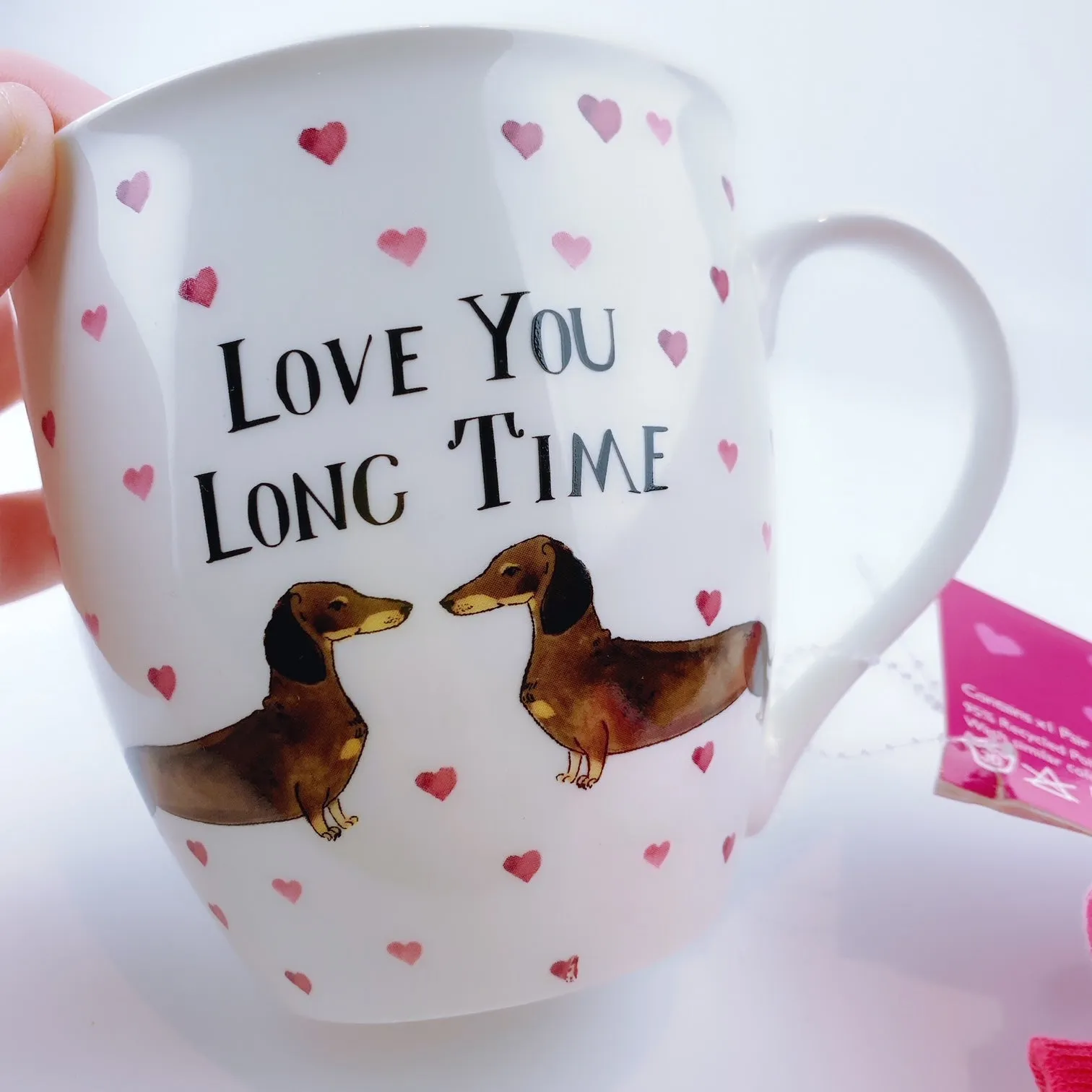 Milly Green British Design Love You Long Time Dachshund Dog Coffee Mug Tea Cup With Sock Set