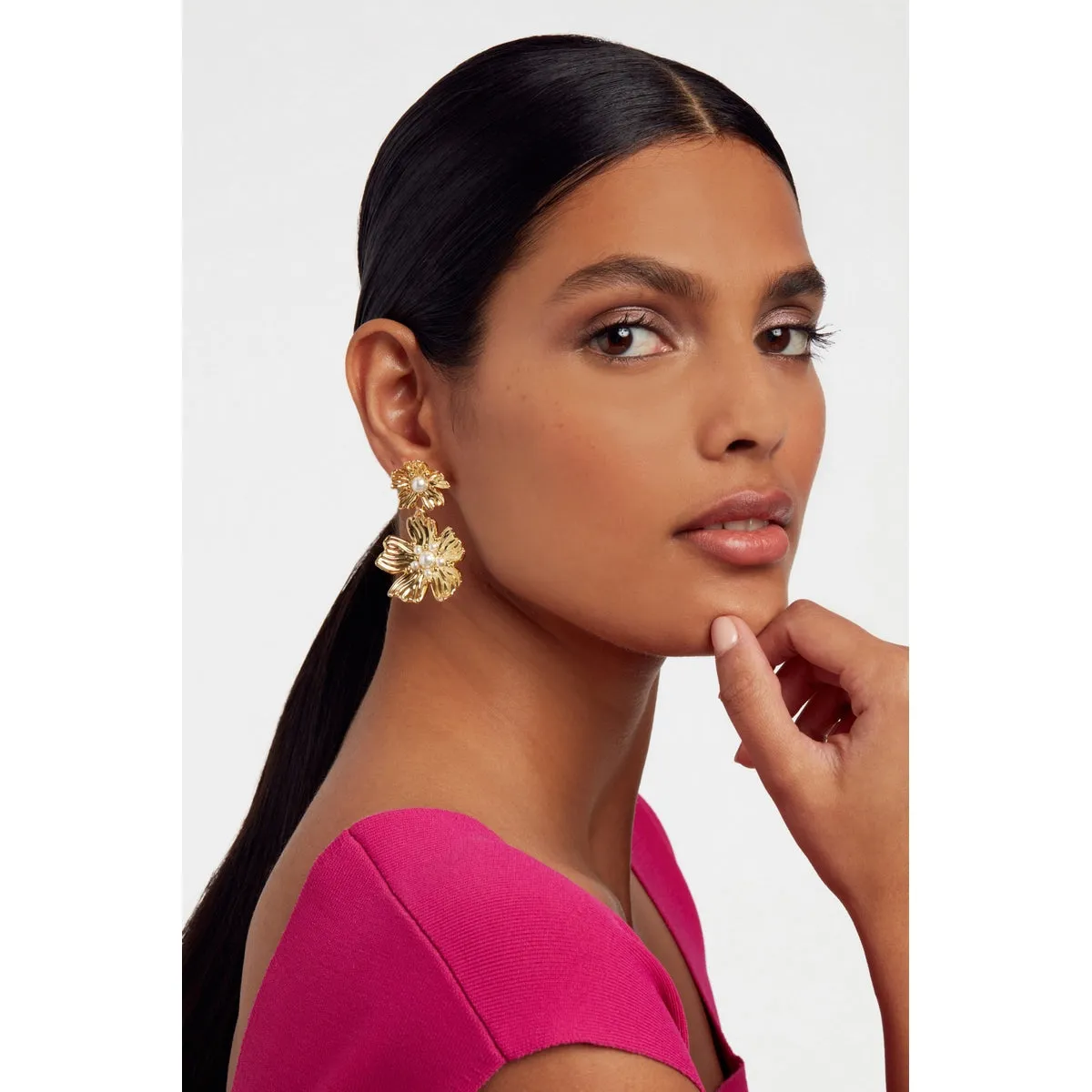 Petaria Flower Statement Drop Earrings Gold