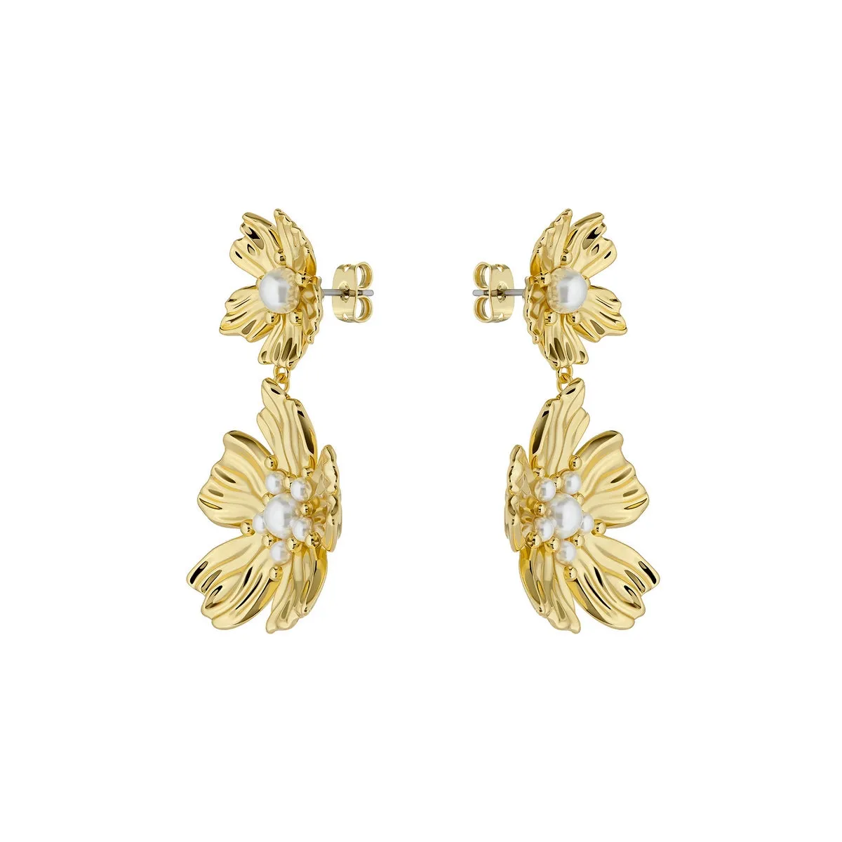 Petaria Flower Statement Drop Earrings Gold