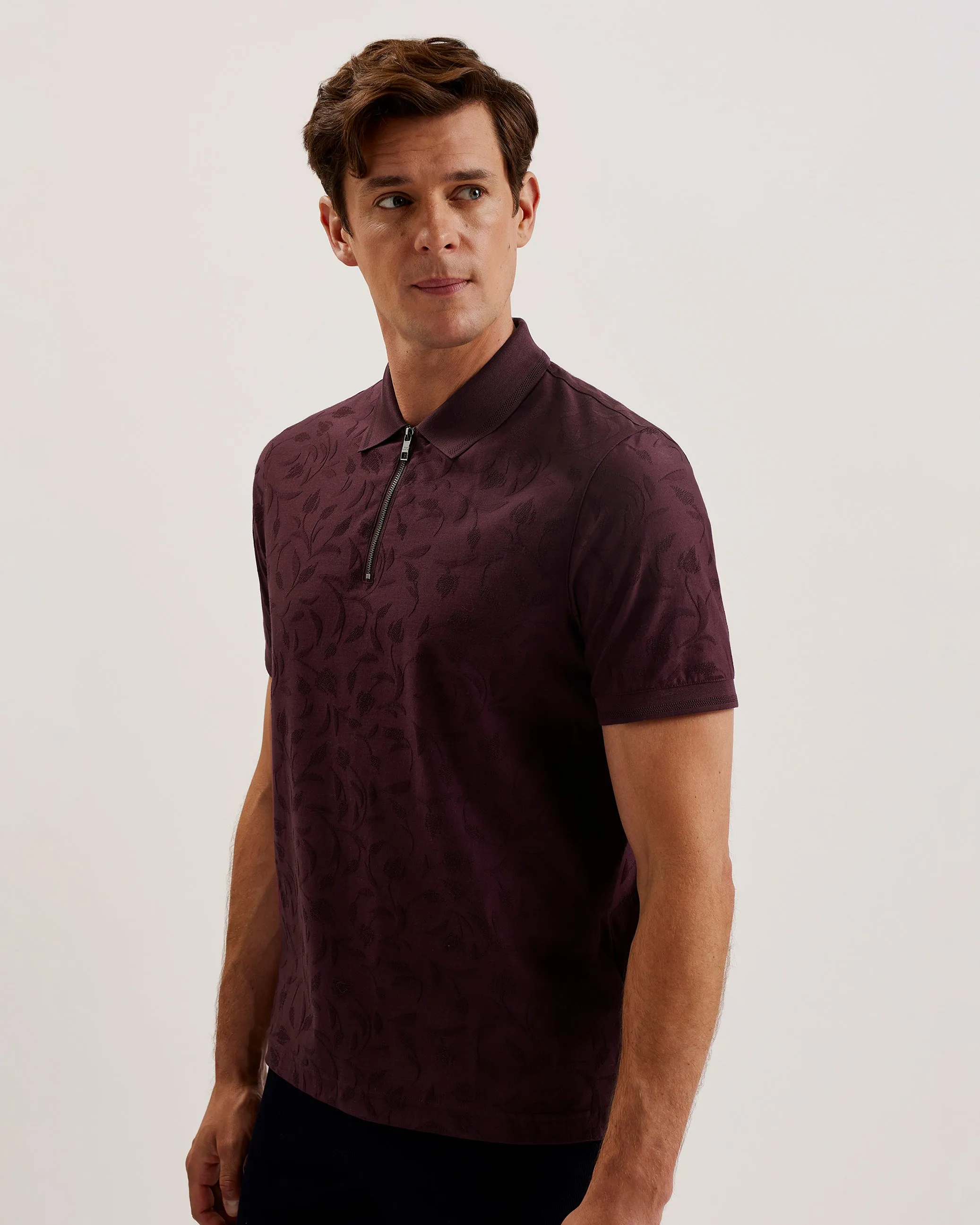 Polenn Ss Regular Textured Half-Zip Polo Maroon