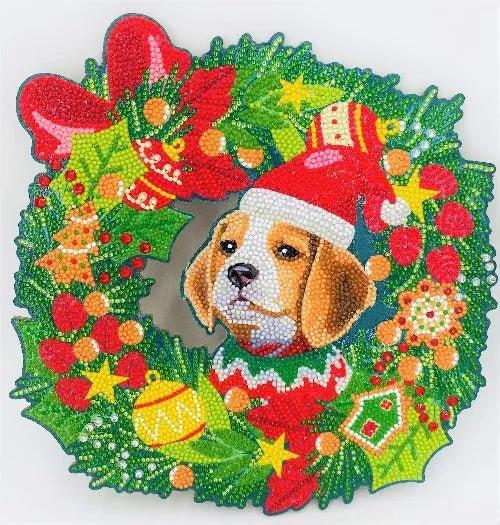 "Christmas Dog" Crystal Art Wreath 30cm