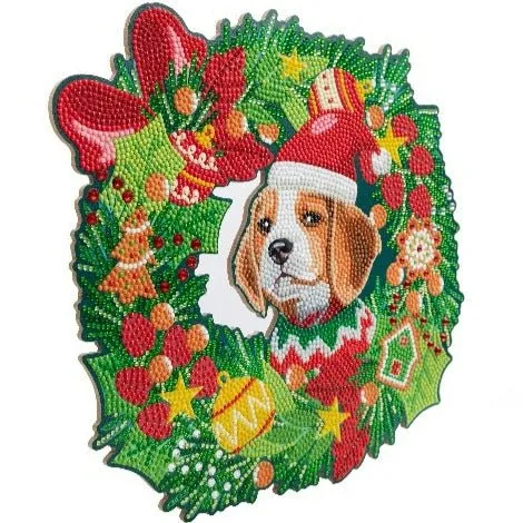 "Christmas Dog" Crystal Art Wreath 30cm