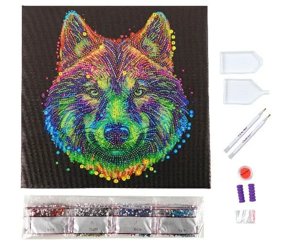 "Colourful Wolf" Crystal Art Kit 30x30cm