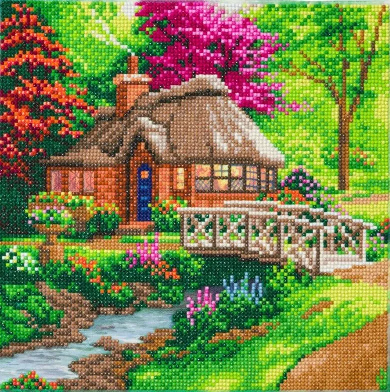 "Friendship Cottage" by Thomas Kinkade Crystal Art Kit 30x30cm