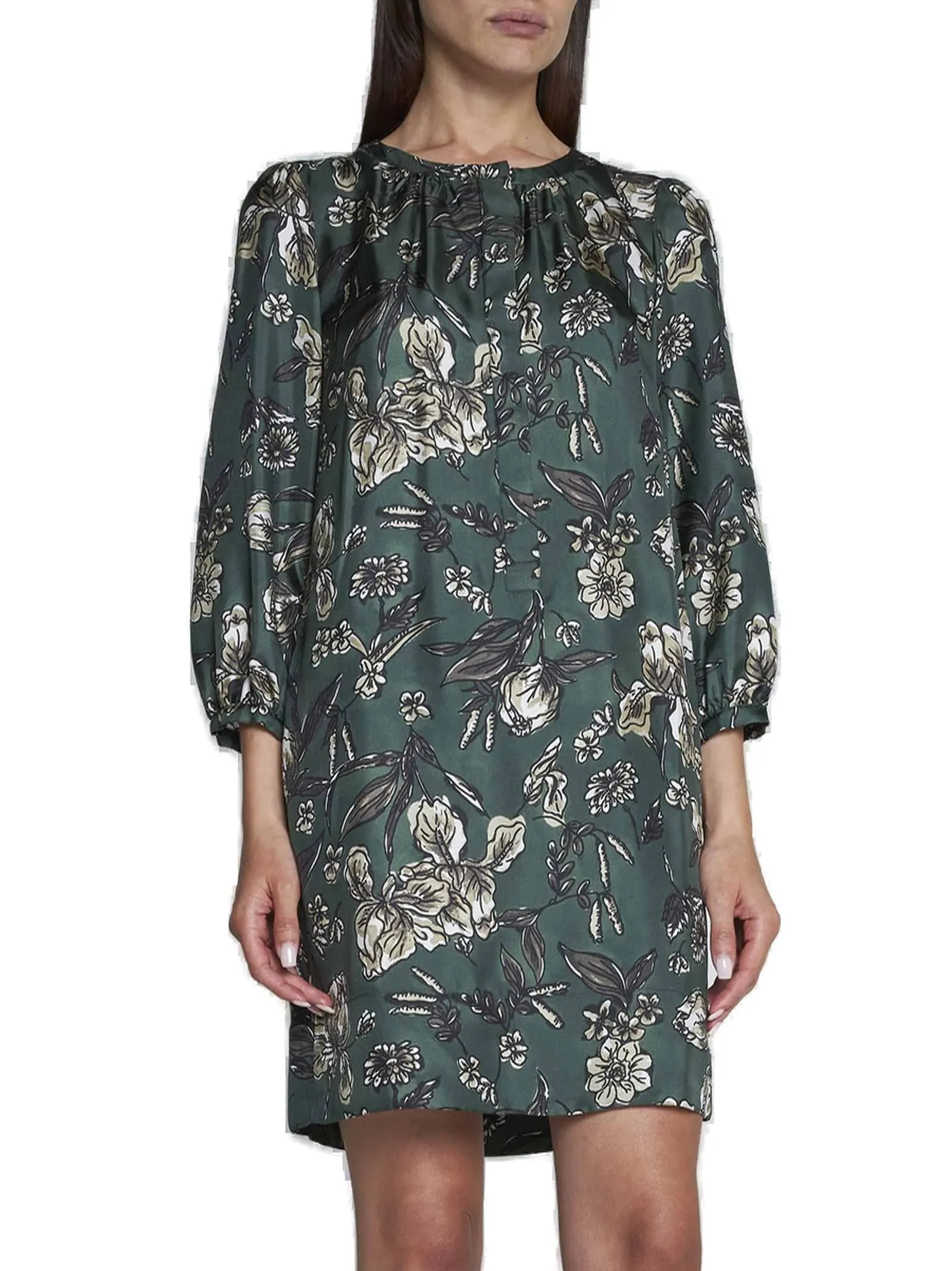 'S Max Mara Allover Floral Printed Long Sleeved Dress