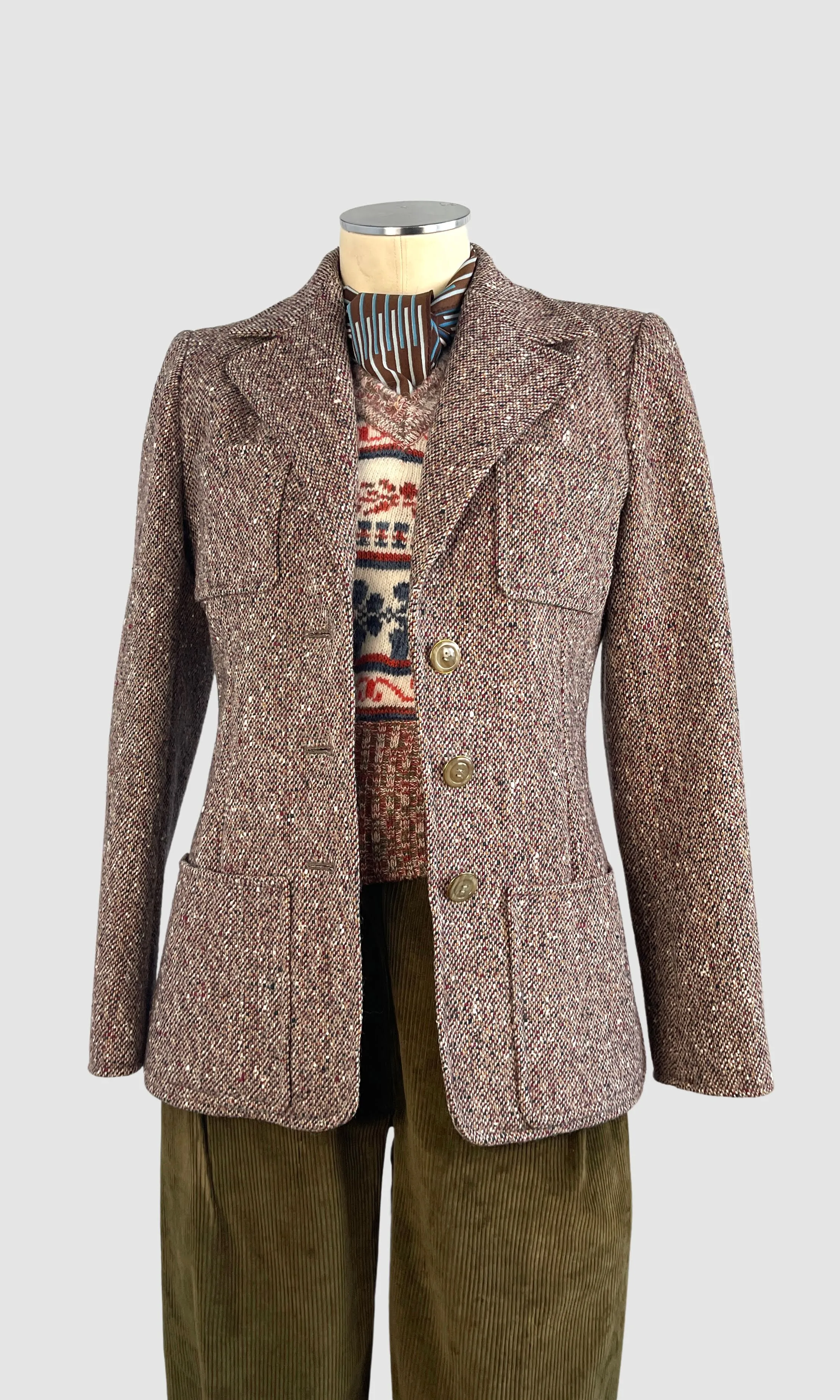 Vintage SAINT LAURENT Rive Gauche 70s Tweed Jacket - Size Small