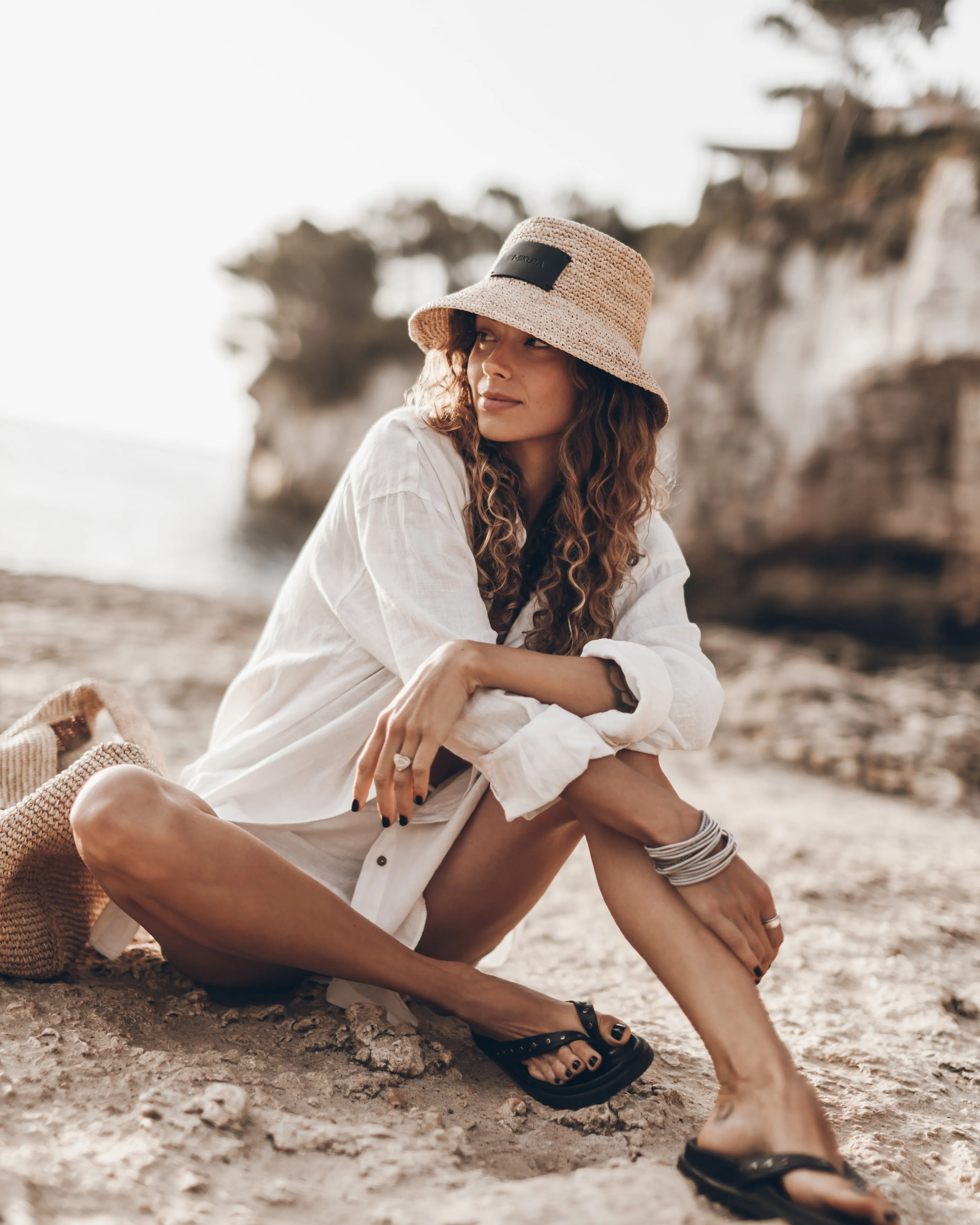 Elegant Natural Raffia Bucket Hat with Handcrafted Details